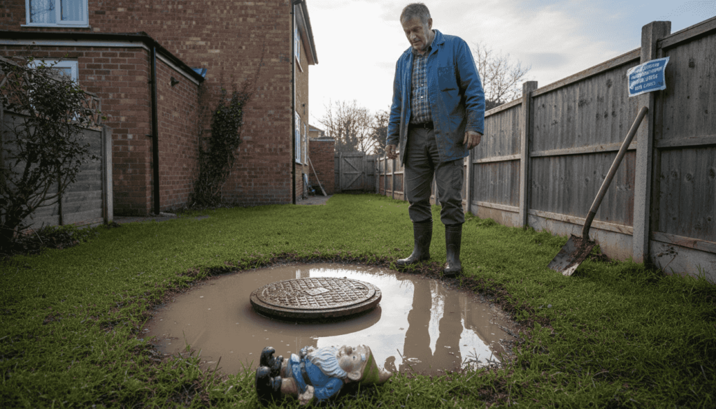 Pooling water at failed drainage field